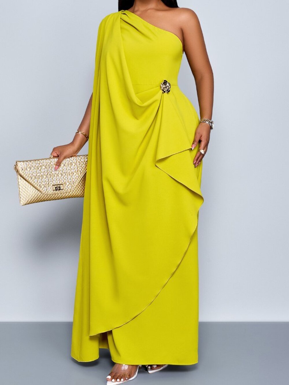 Green Elegant Women's Plus Size Asymmetrical Draped Loose A-Line Maxi Dress